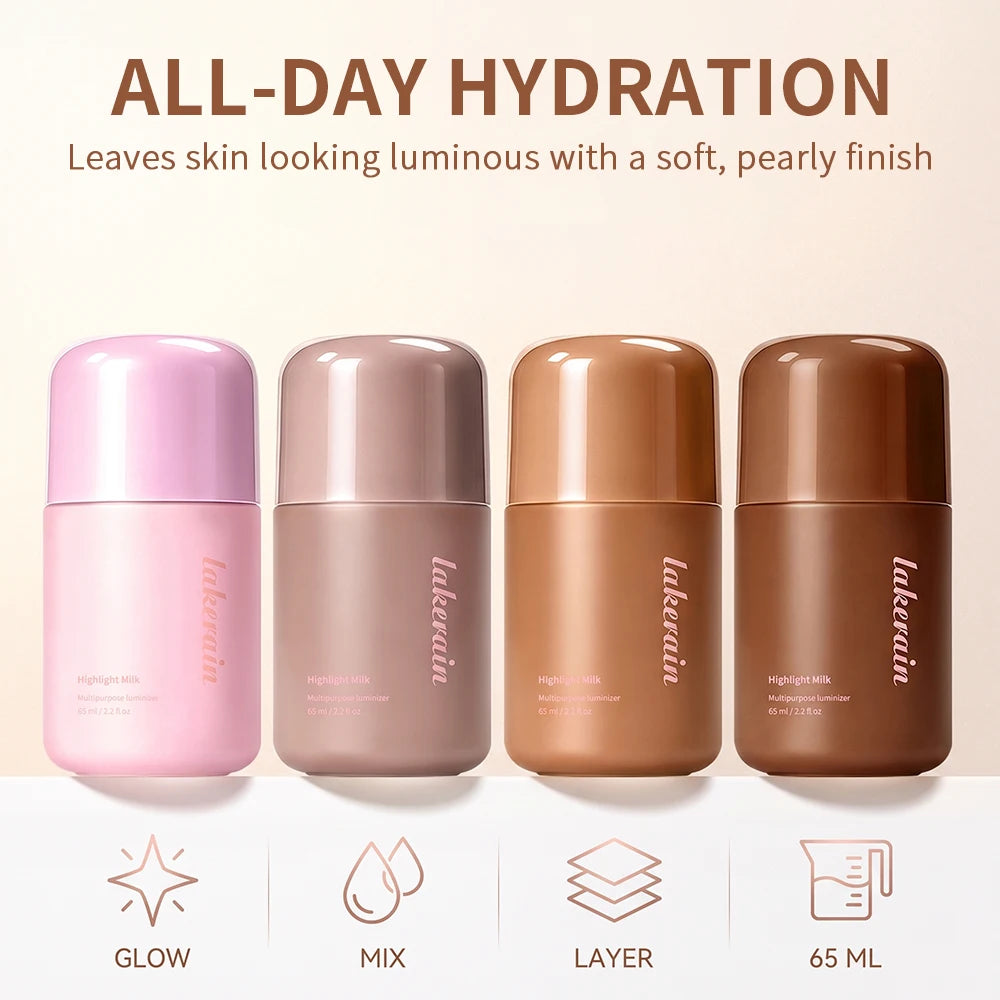 Lakerain Highlight Milk Lotion – Pearl Glow Face & Body Highlighter Lotion SWANS