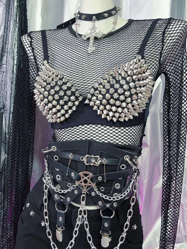 Women's Rhinestone Sequined Plunge Bralette – Silver Fashion Top Sequined Bralette Top SWANS
