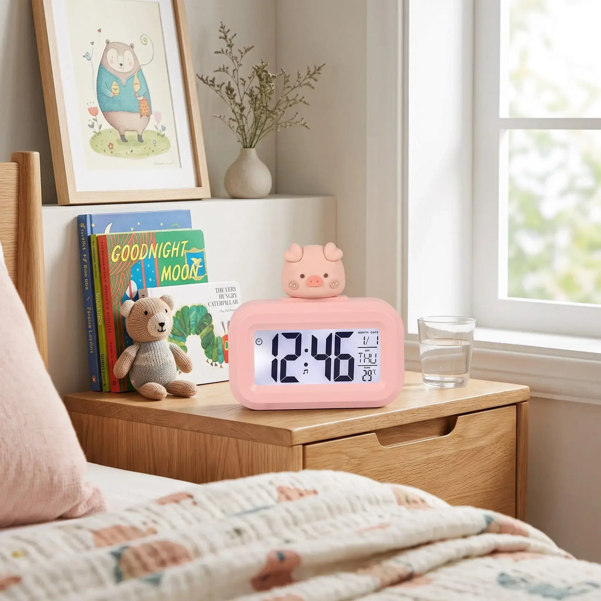 Cute Pig LED Alarm Clock – Temperature, Calendar & Snooze Digital Alarm Clock SWANS