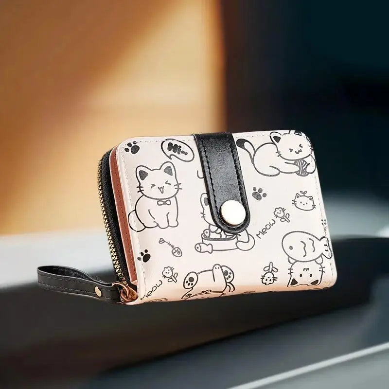 Lovely Cat PU Leather Folding Wallet – Women's Zipper Purse Folding Zipper Wallet SWANS