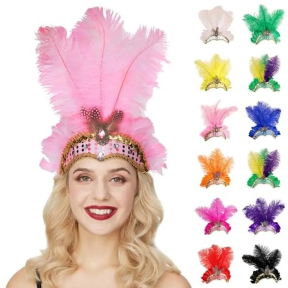 Colorful Feather Headdress – Carnival Showgirl Headband Feather Headband SWANS