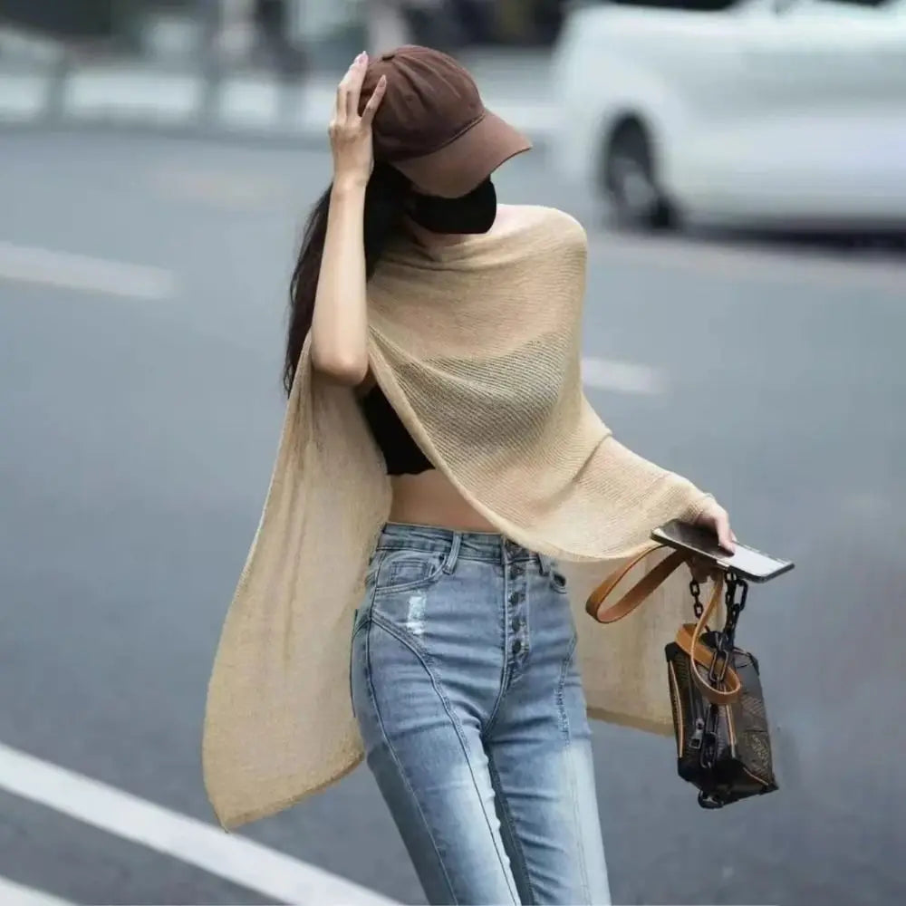 Women's Ice Silk Irregular Cape Shawl – Lightweight Sun Wrap Cape Shawl Wrap SWANS