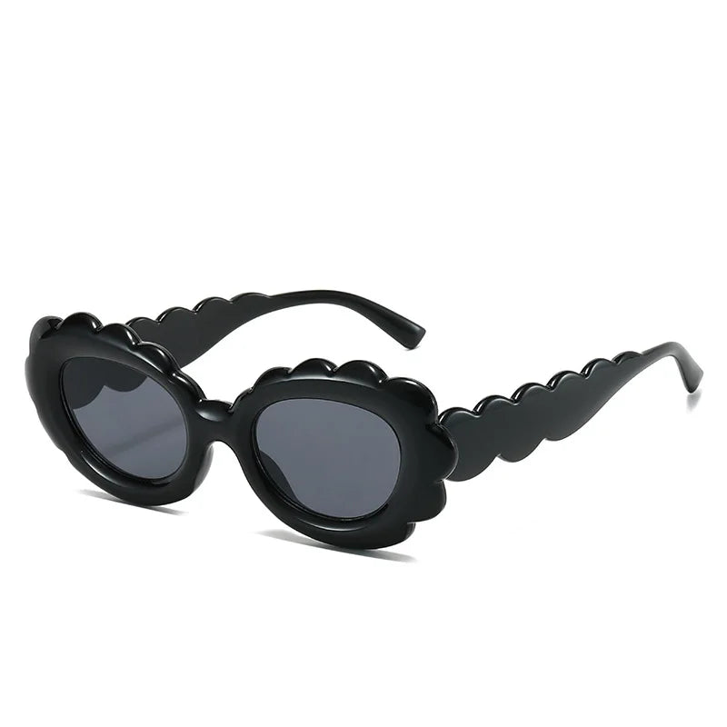 Y2K Big Frame Flower Sunglasses UV400 Punk Shades Women Fashion Sunglasses SWANS Black Black