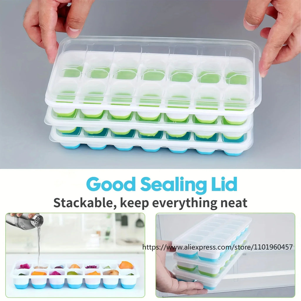 Silicone Ice Cube Mold – Stackable Tray with Spill-Proof Lid Silicone Ice Tray SWANS