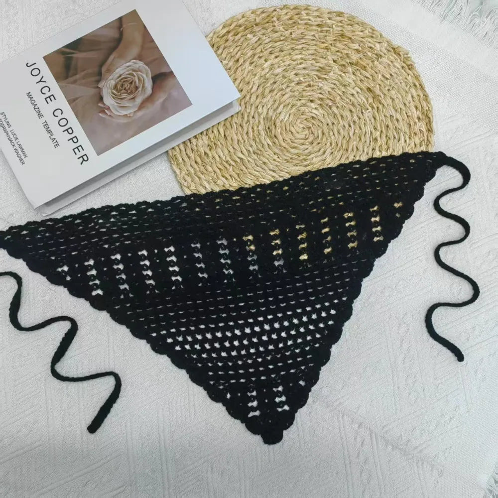 Women's Hollow Knit Crochet Headband – Soft Triangle Headscarf Knit Headband SWANS Black