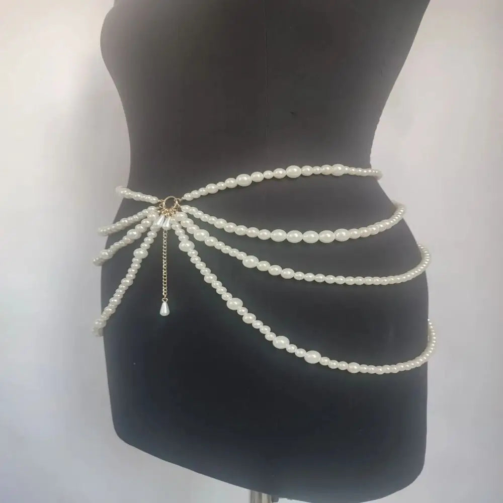 Y2K Multilayer Pearl Waist Chain – Retro Body Jewelry Belt Body Jewelry Belt SWANS