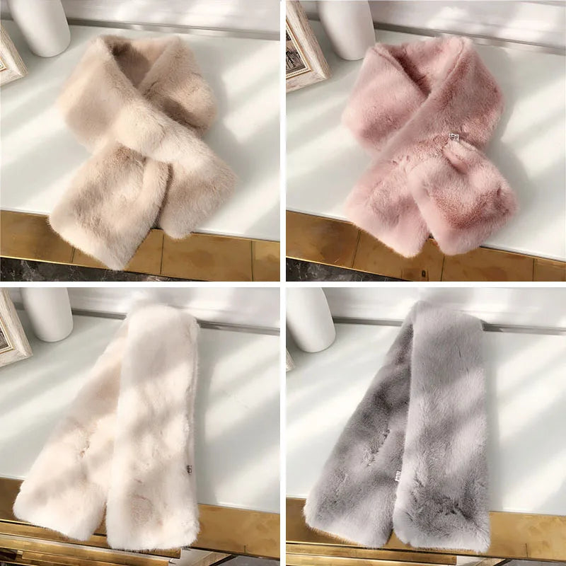 FAITOLAGI Women's Faux Rabbit Fur Snood Scarf – Soft Plush Warmer Faux Fur Scarf SWANS