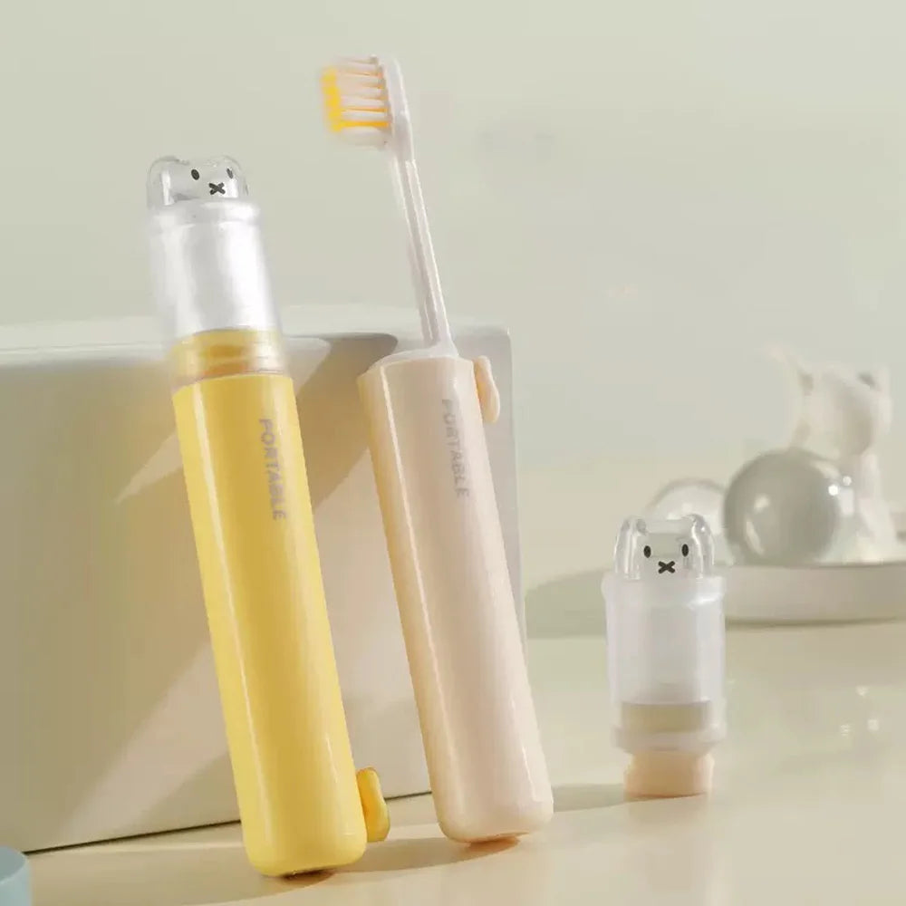 SWANS Foldable 2-in-1 Travel Toothbrush with Toothpaste Storage Travel Toothbrush Set SWANS