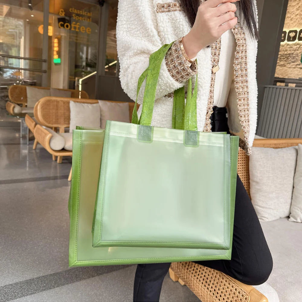 Thickened PVC Tote Bag – 3 Sizes, 4 Colors | Gift & Shopping PVC Tote Bag SWANS Green-50x42x14cm