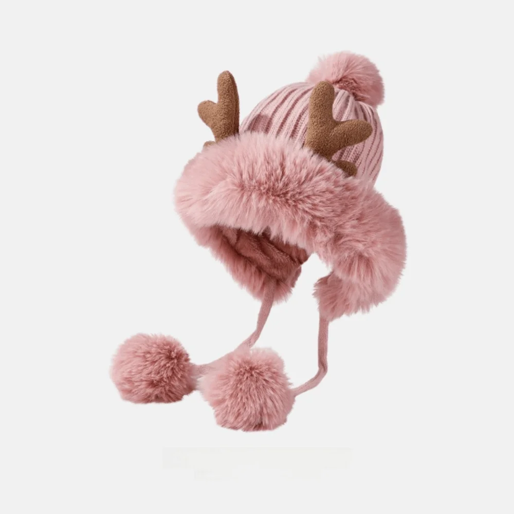 Women's Winter Wool Bucket Hat with Bear & Rabbit Ears Winter Bucket Hat SWANS Pink-D