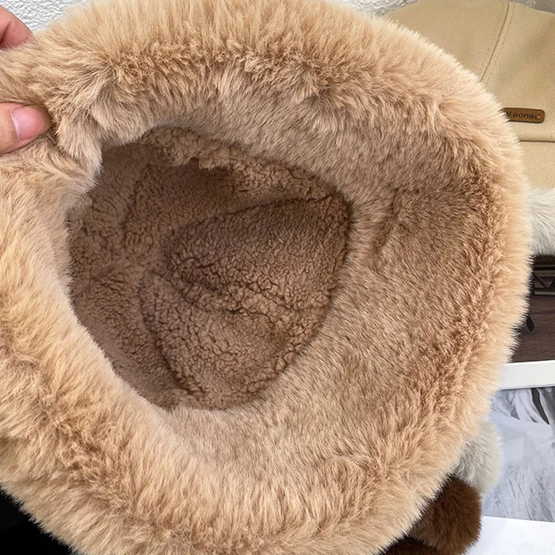 Women's Winter Plush Faux Fur Bucket Hat – Warm Fisherman Cap Winter Bucket Hat SWANS