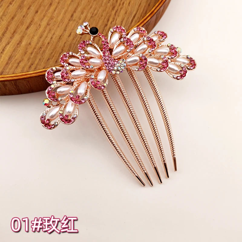 Women Crystal Phoenix Hair Comb – Rhinestone Alloy Clip Decorative Hair Comb SWANS 03