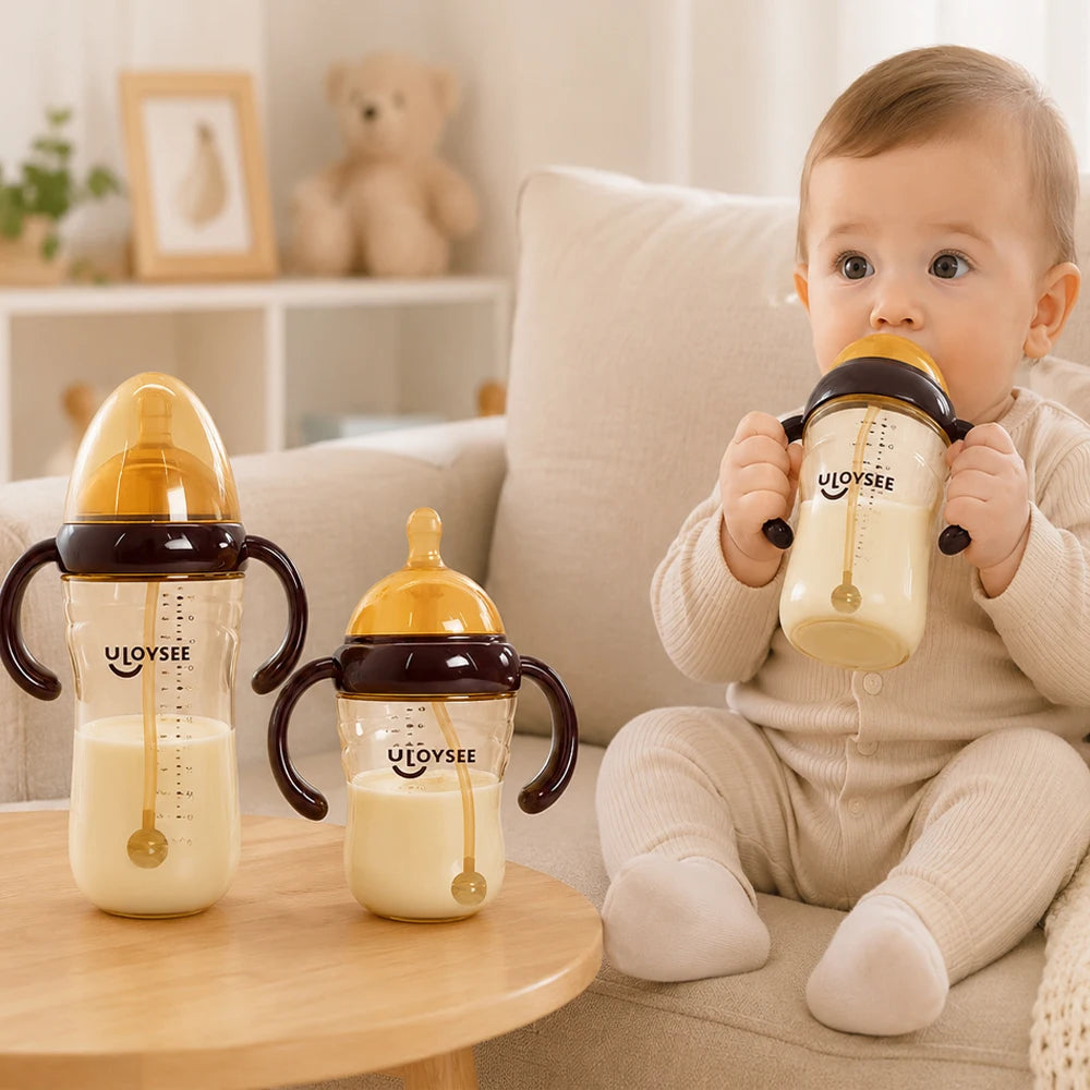 SWANS PPSU Baby Bottle with Handles – Wide Neck Straw Cup Baby Feeding Bottle SWANS