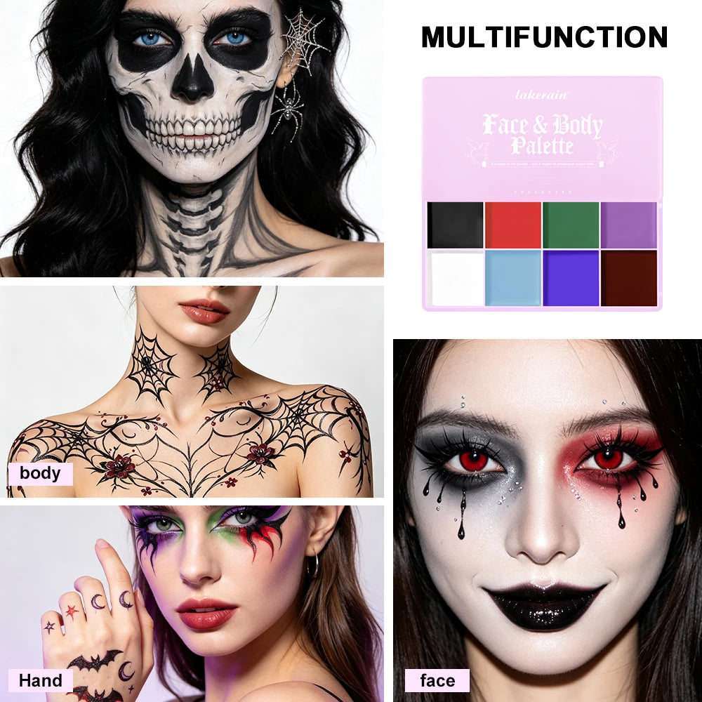 Face & Body Paint Palette – 8 Shades, Waterproof + 2 Brushes Face & Body Paint SWANS