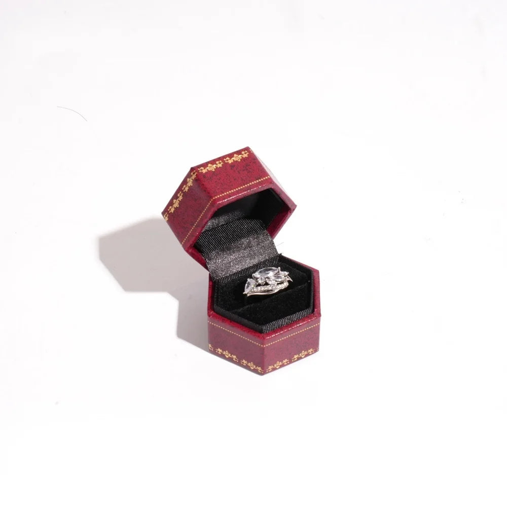 Floral Hexagonal Velvet Ring Box – Retro Jewelry Gift Case Jewelry Storage Box SWANS Red
