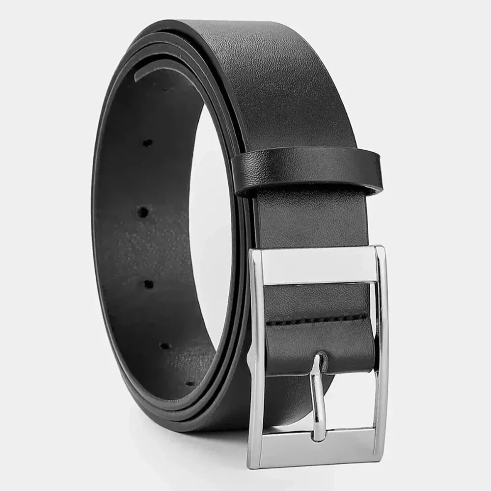Men's PU Leather Belt – Metal Pin Buckle Casual Waist Strap Men's Leather Belt SWANS black 115cm