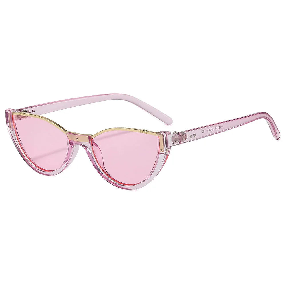 Y2K Cat Eye Half Frame Sunglasses UV400 Unisex Vintage Cat Eye Sunglasses SWANS Clear Pink Pink As the photo