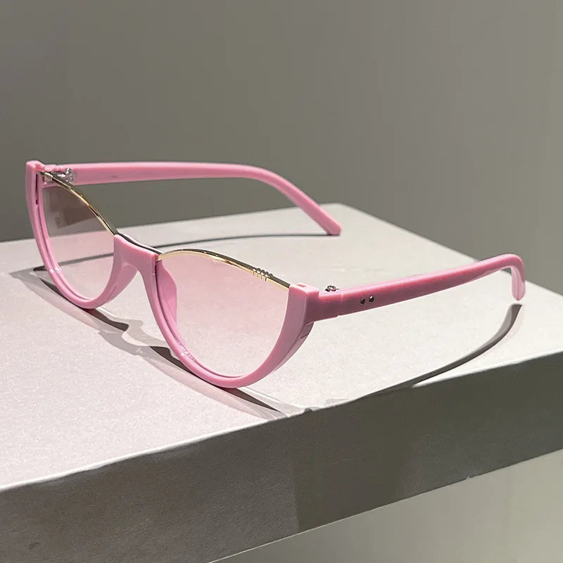 Y2K Cat Eye Half Frame Sunglasses UV400 Unisex Vintage Cat Eye Sunglasses SWANS Pink Gradient Pink As the photo