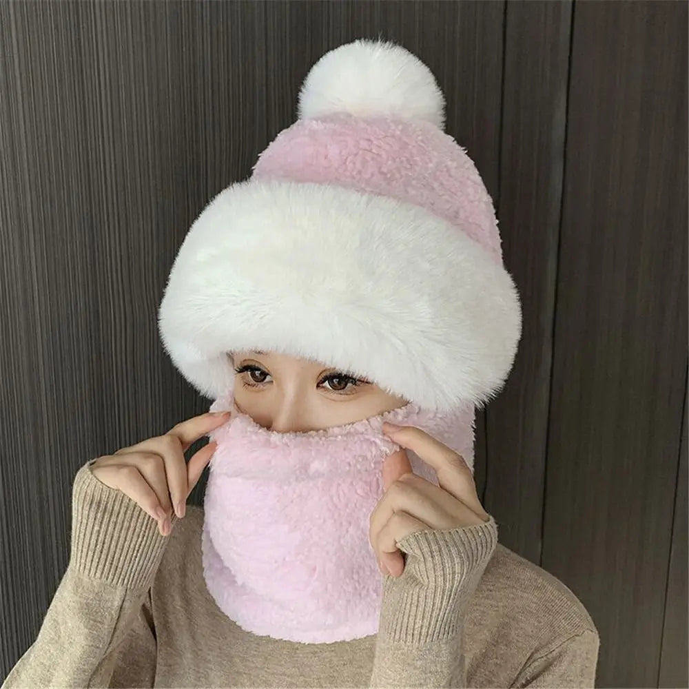 SWANS Winter Windproof Beanie & Neck Warmer Scarf Set Winter Beanie Hat Set SWANS pink