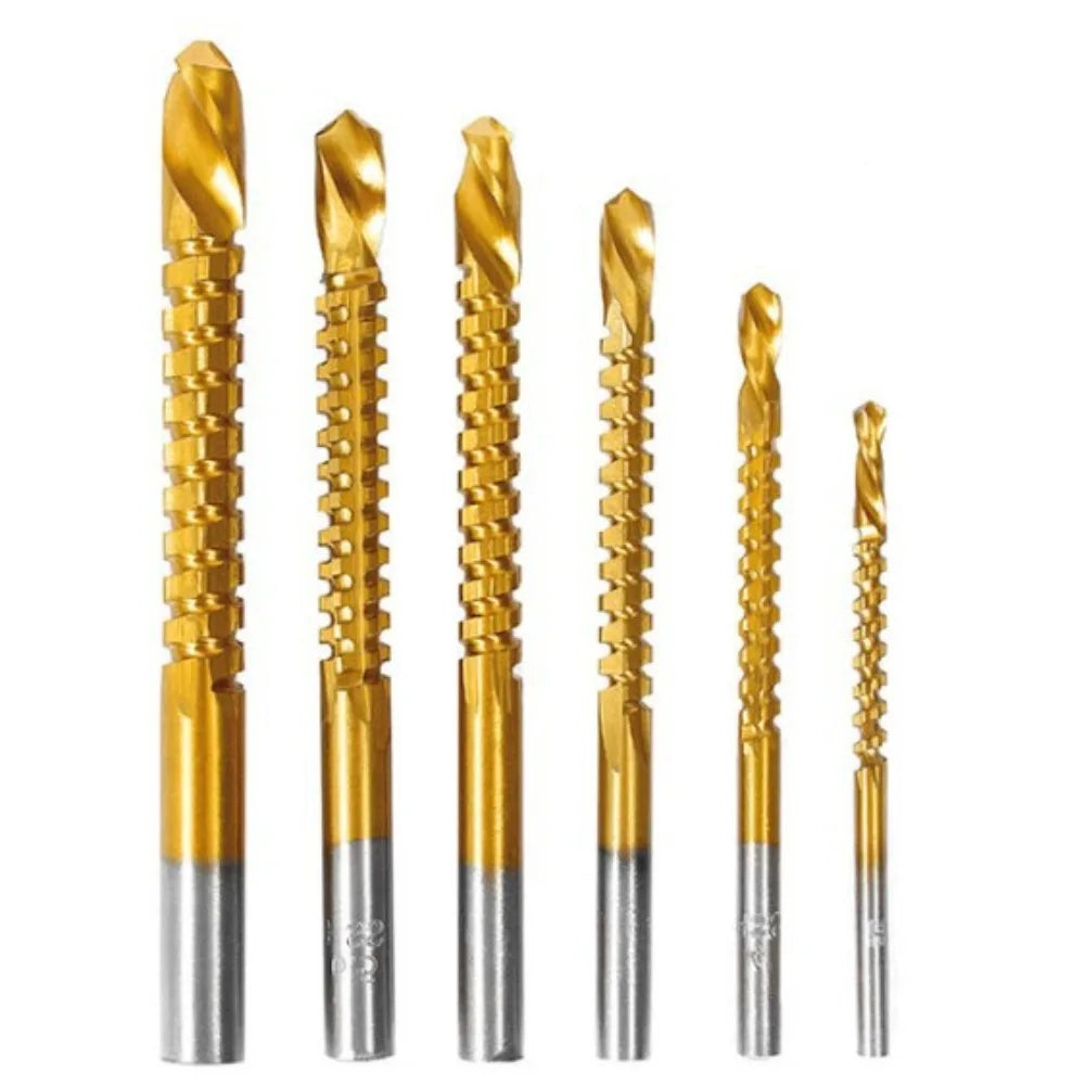 6-Piece Titanium Coated HSS Twist Drill Bit Set – Woodworking Twist Drill Bit Set SWANS 6PCS
