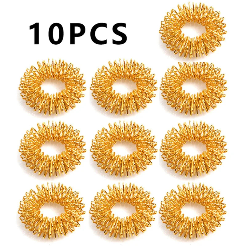 10-Pack Gold Finger Acupressure Massage Rings – Stainless Steel Acupressure Massage Ring SWANS as pic
