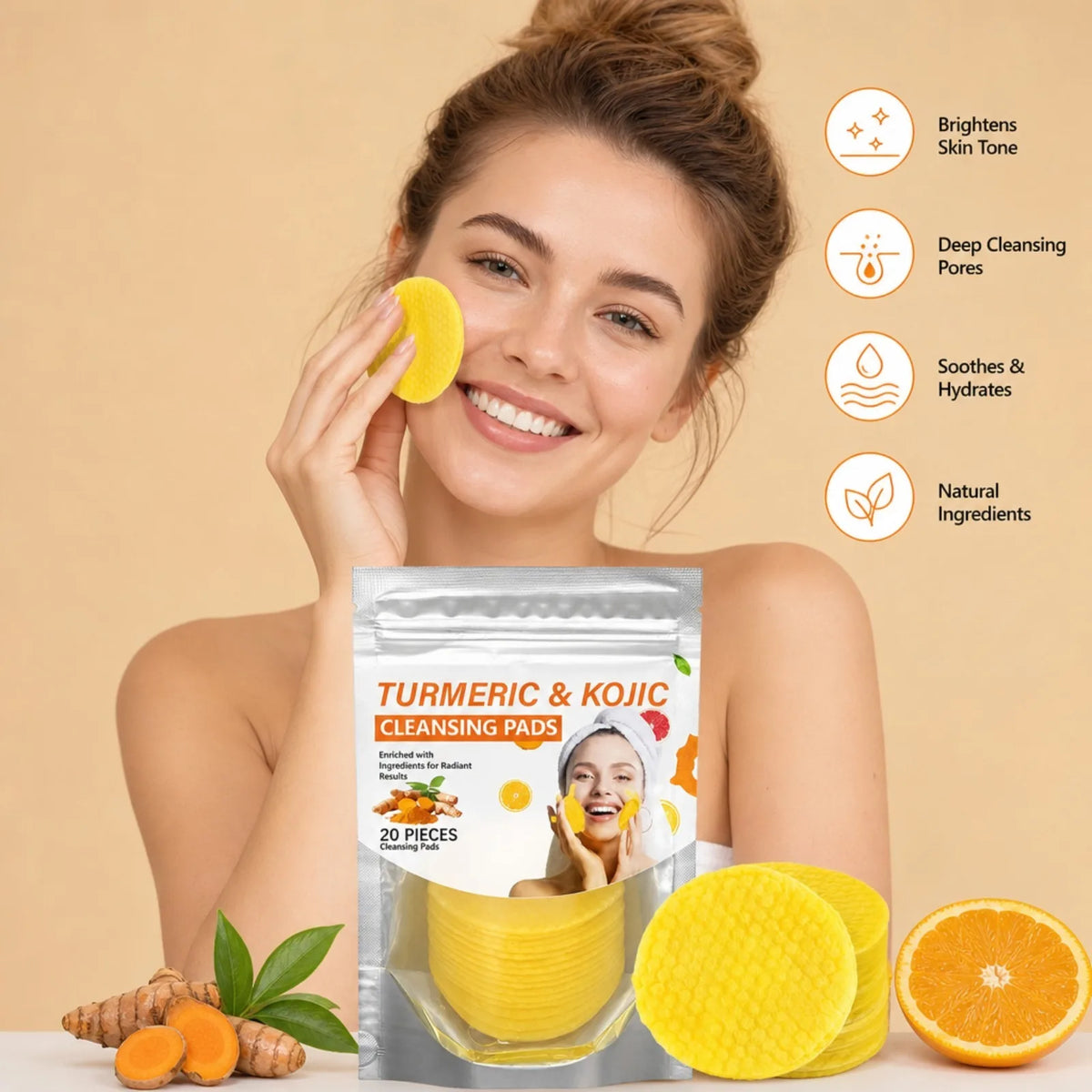 Turmeric Kojic Acid Cleansing Pads – Brightening Face Wipes Facial Cleansing Pads SWANS
