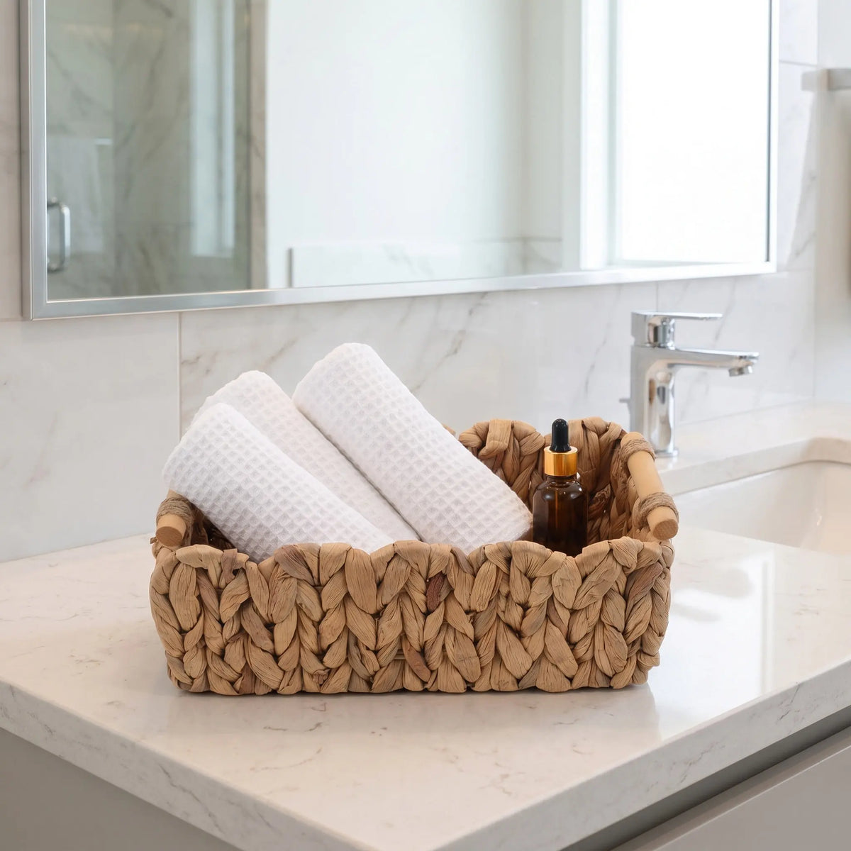 Handwoven Water Hyacinth Storage Basket 14x7 with Handle Woven Storage Basket SWANS