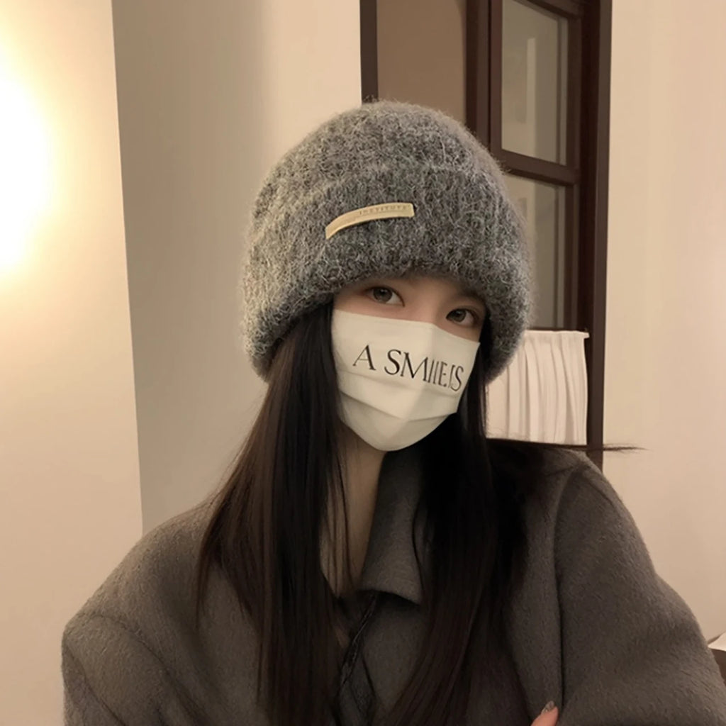Women's Knitted Beanie Hat – Warm Solid Color Winter Cap Knitted Beanie Hat SWANS