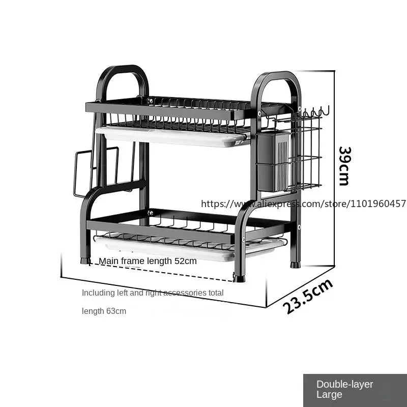 SWANS 2-Tier Dish Drainer with Drainboard & Cutting Board Holder Dish Drying Rack SWANS