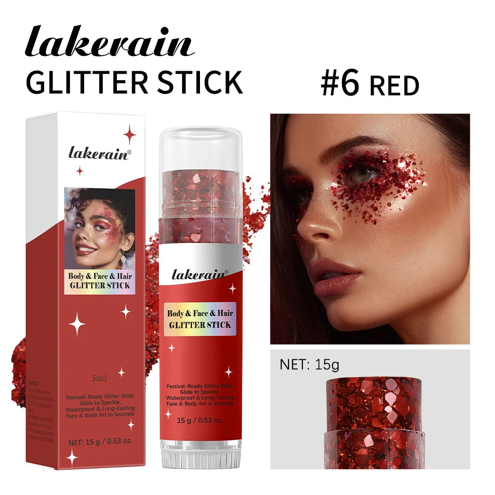 Lakerain Body Glitter Stick – Waterproof Sparkling Gel Makeup Body Glitter Stick SWANS Red