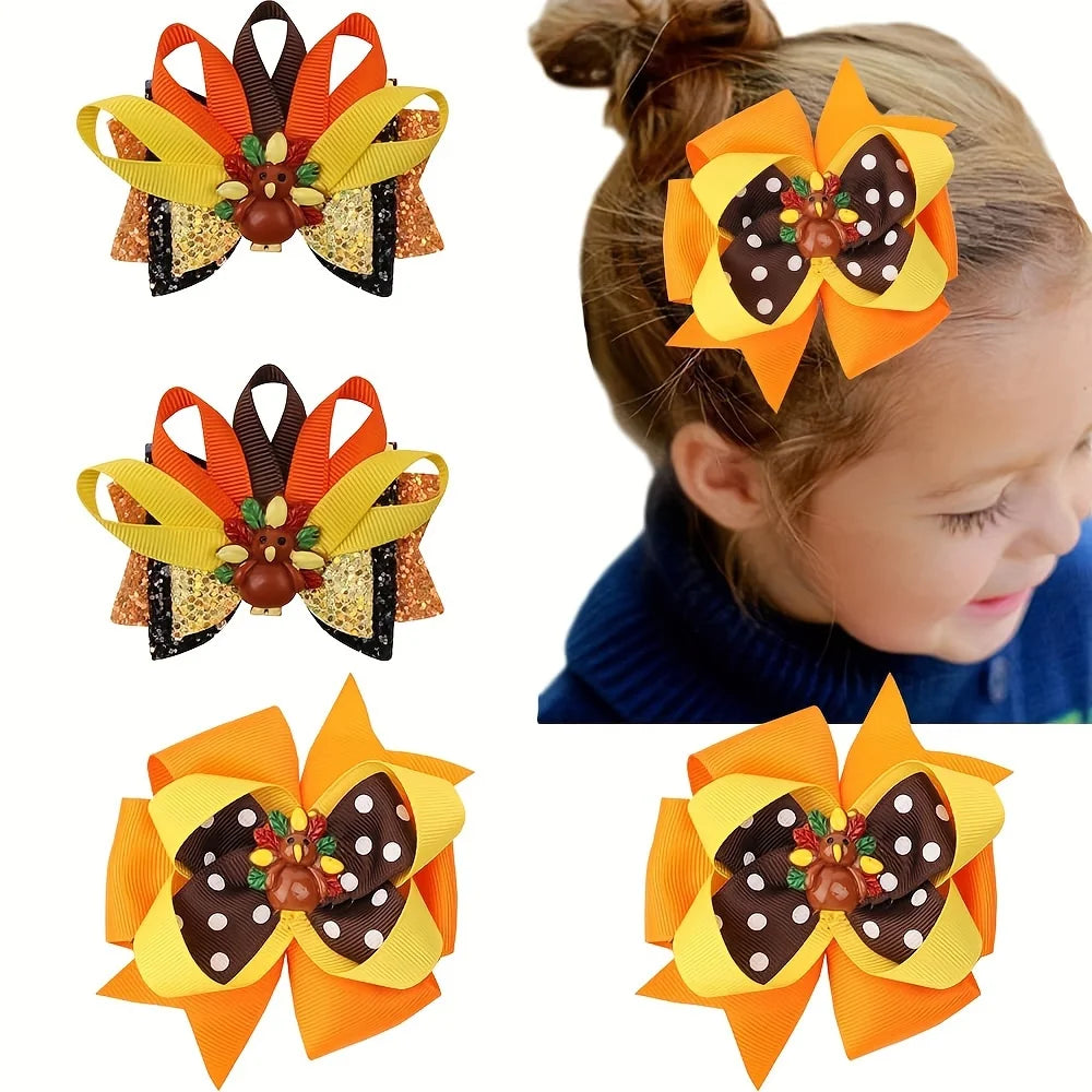 Thanksgiving Turkey Glitter Bow Hair Clip for Toddler Girls Holiday Hair Clip SWANS