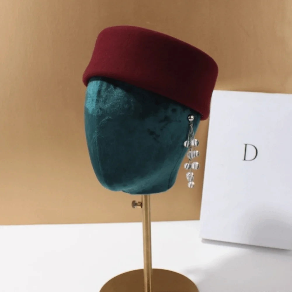 Women's Wool Felt Pillbox Beret – British Retro Fascinator Hat Pillbox Beret Hat SWANS