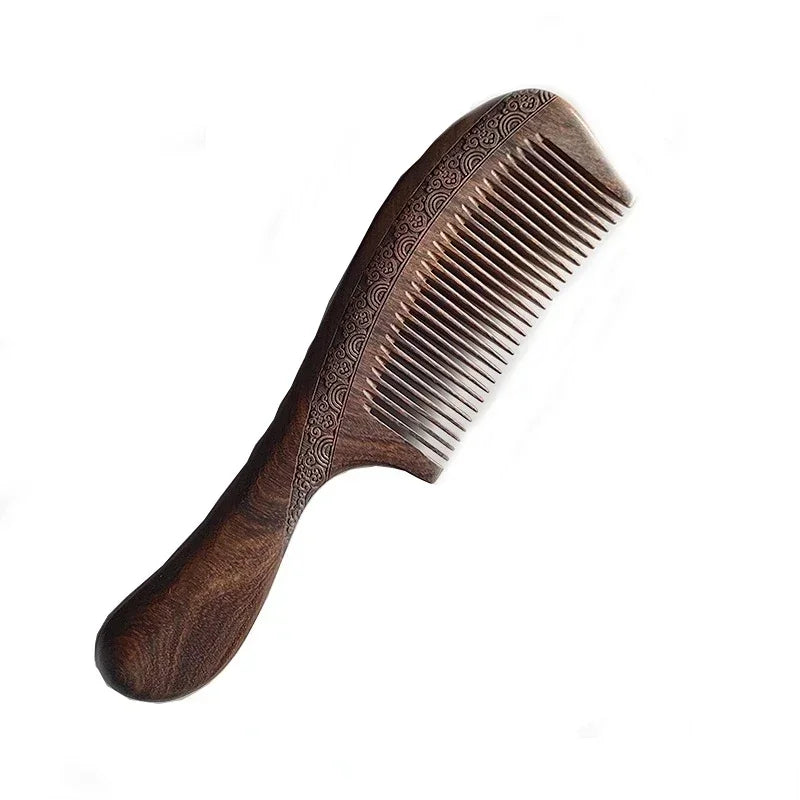 SWANS Natural Sandalwood Hair Comb – Engraved Gift Comb Wooden Hair Comb SWANS Fine tooth