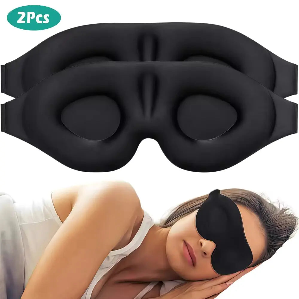3D Contoured Sleep Mask – Adjustable Blackout Eye Cover Sleep Mask SWANS Black-2PCS