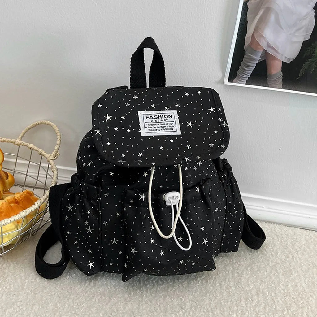 Women's Star Print Canvas Flap Backpack – Casual Daypack Canvas Flap Backpack SWANS A-no pendant