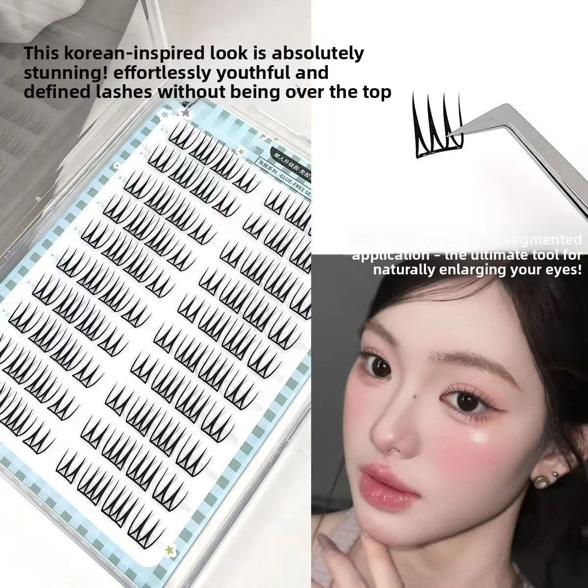 No-Glue U-Shape False Eyelashes – Natural Wispy Korean Lashes False Eyelashes SWANS 10 Rows
