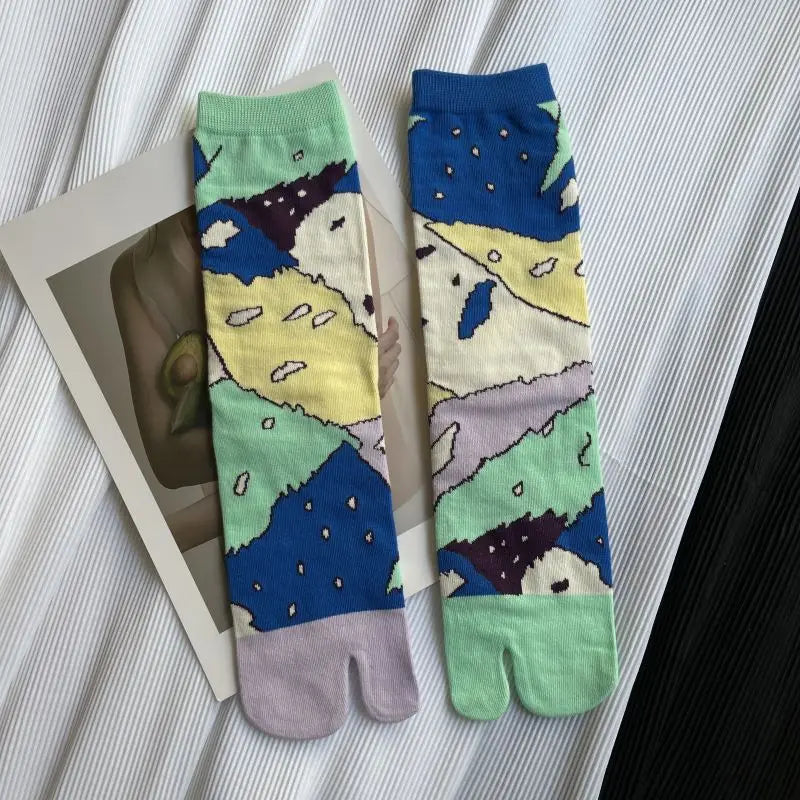 Women's Cartoon Cotton Two-Toe Tabi Socks | Japanese Harajuku Tabi Toe Socks SWANS 20 One Size