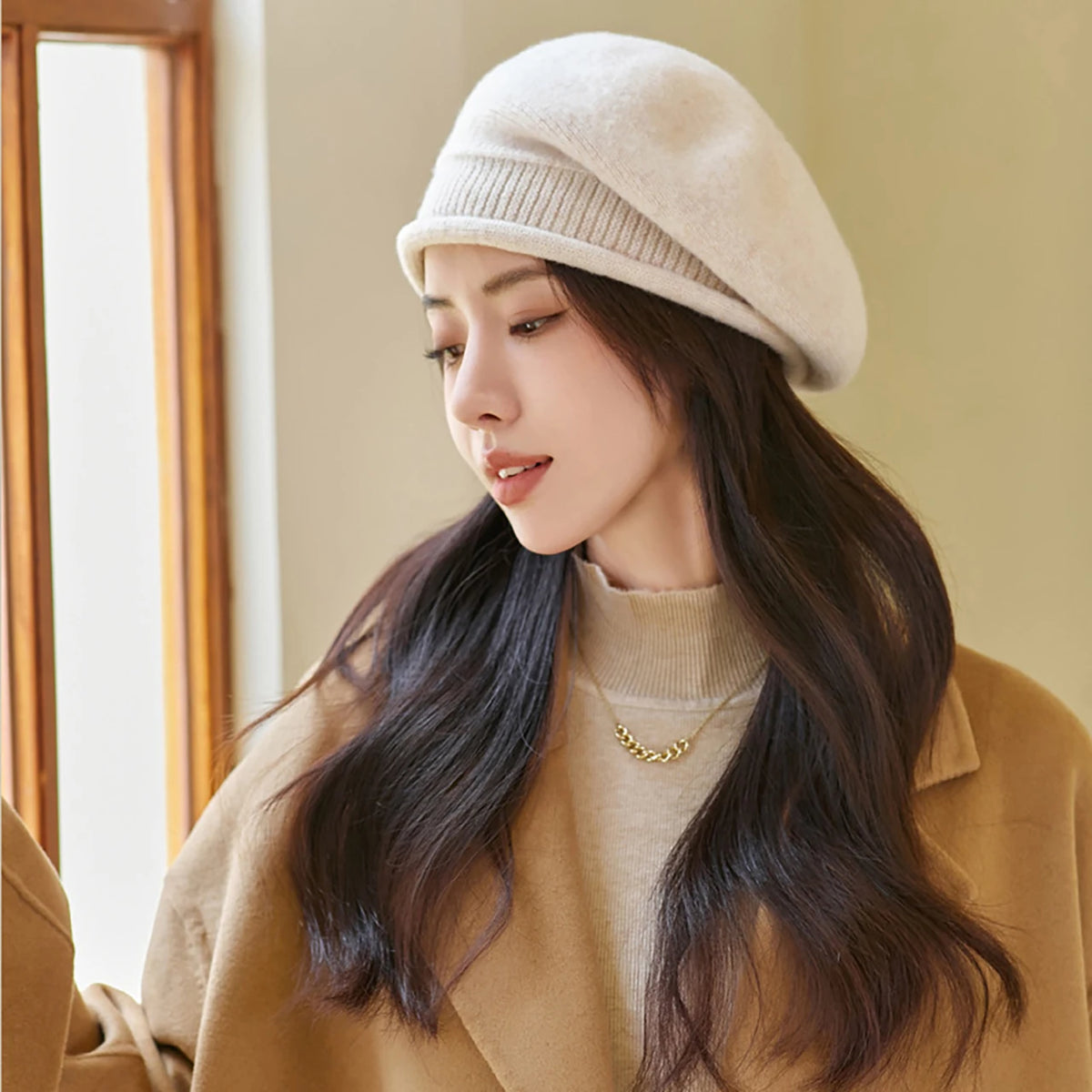 Women's Winter Knit Beret Beanie Hat – Warm Rolled Edge Cap Knit Beanie Hat SWANS