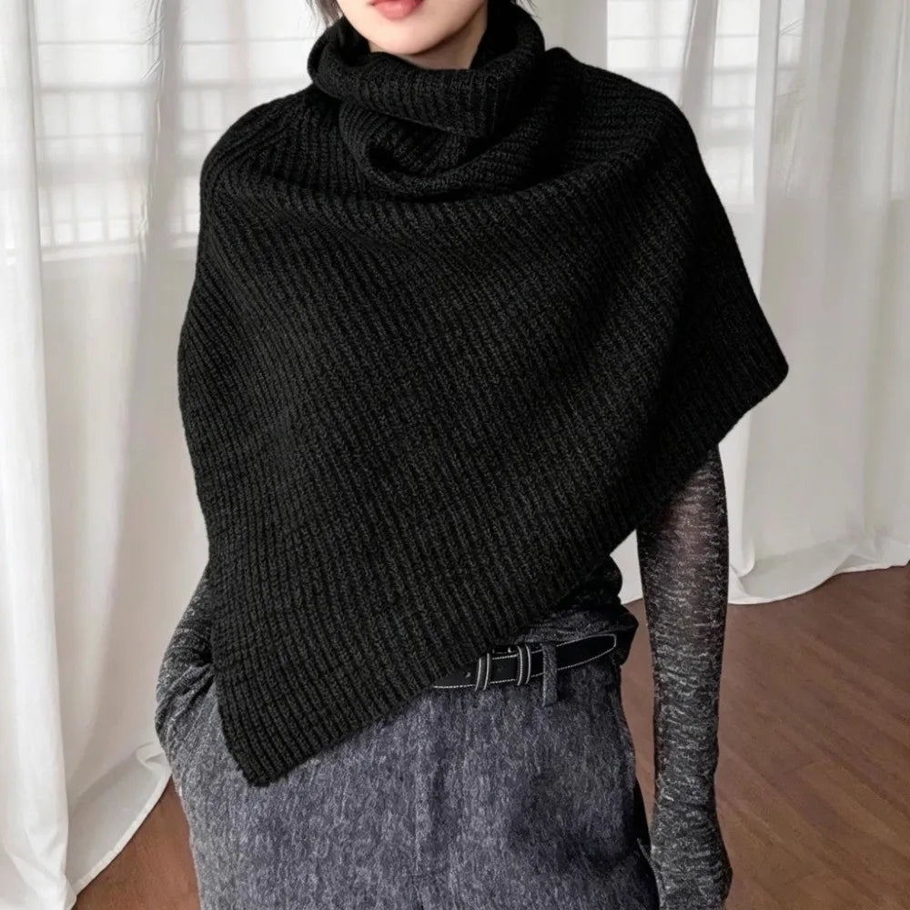 Knit High Collar Neck Gaiter Scarf & Poncho for Women Knit Neck Gaiter Poncho SWANS Black
