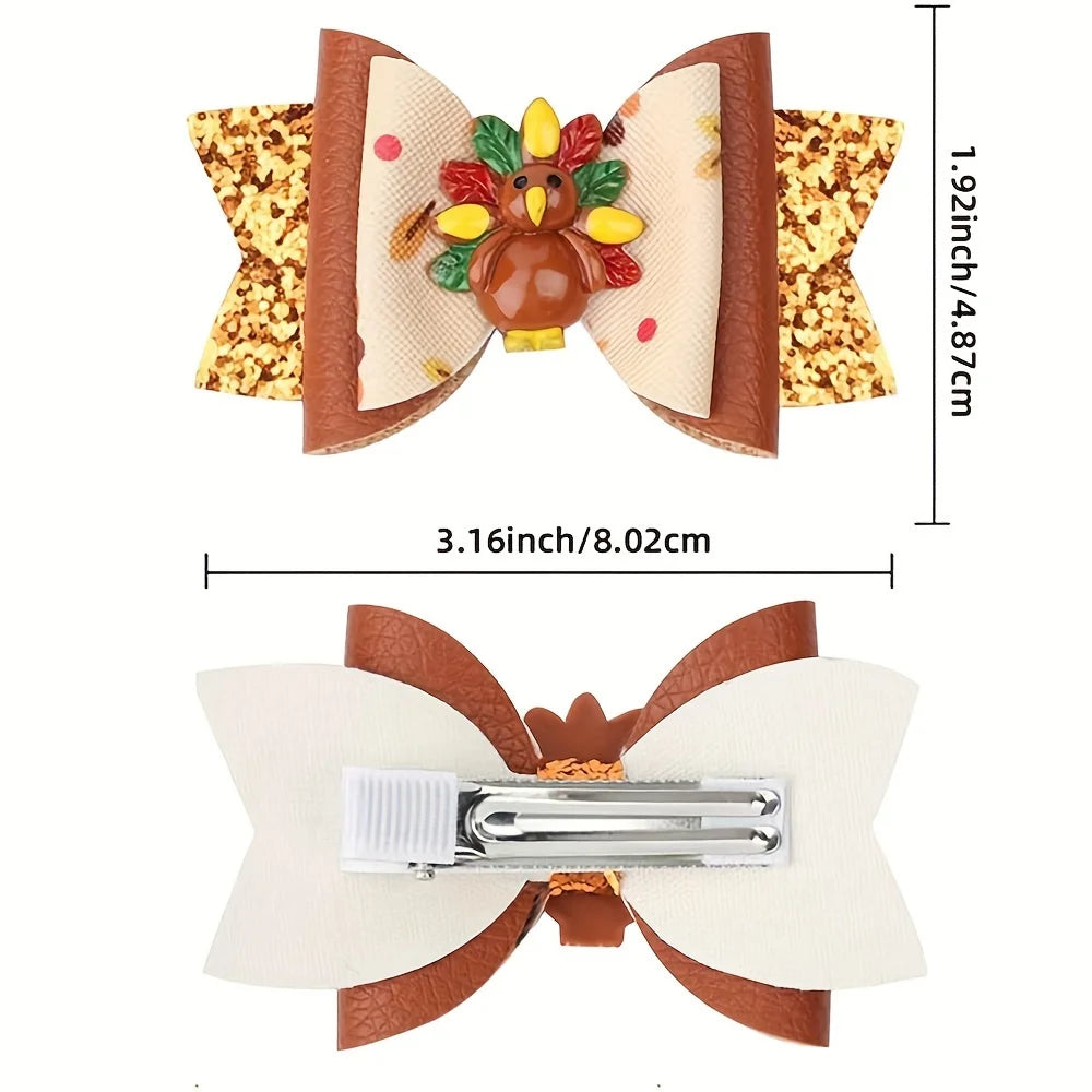 Thanksgiving Turkey Glitter Bow Hair Clip for Toddler Girls Holiday Hair Clip SWANS