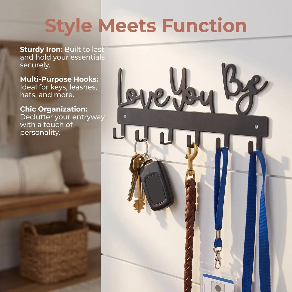 SWANS "Love You Bye" Wall Mounted Metal Key Holder Rack Wall Key Holder SWANS
