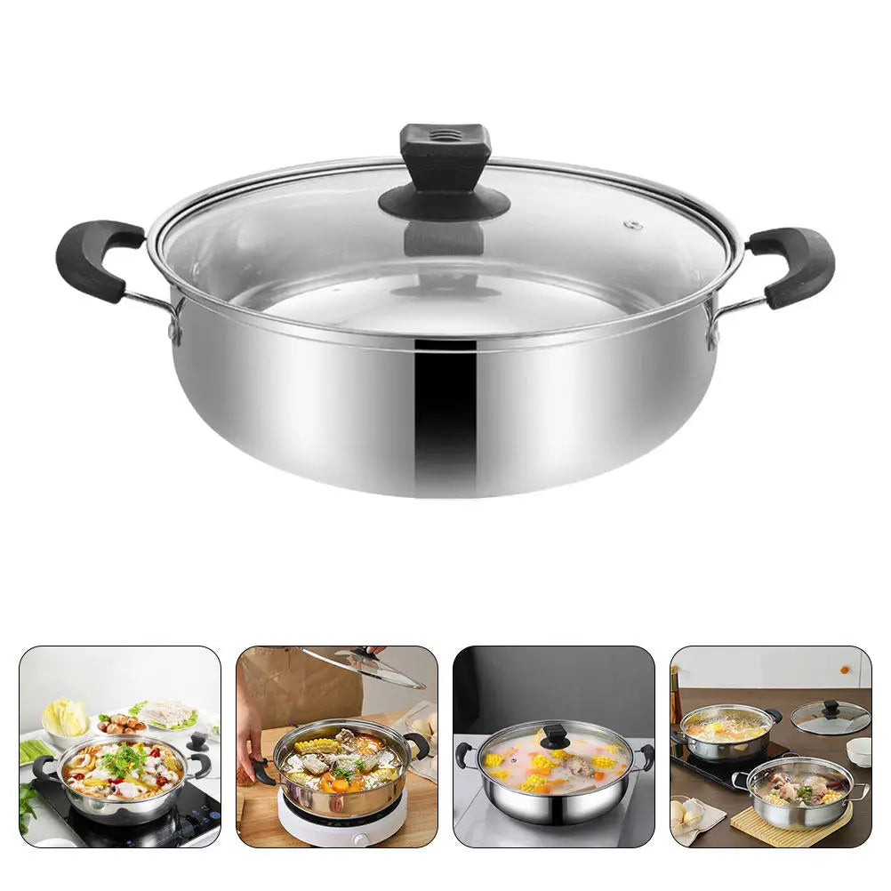Large Stainless Steel Hot Pot Double Handle – Even Heat 28cm Stainless Steel Stockpot SWANS Default Title