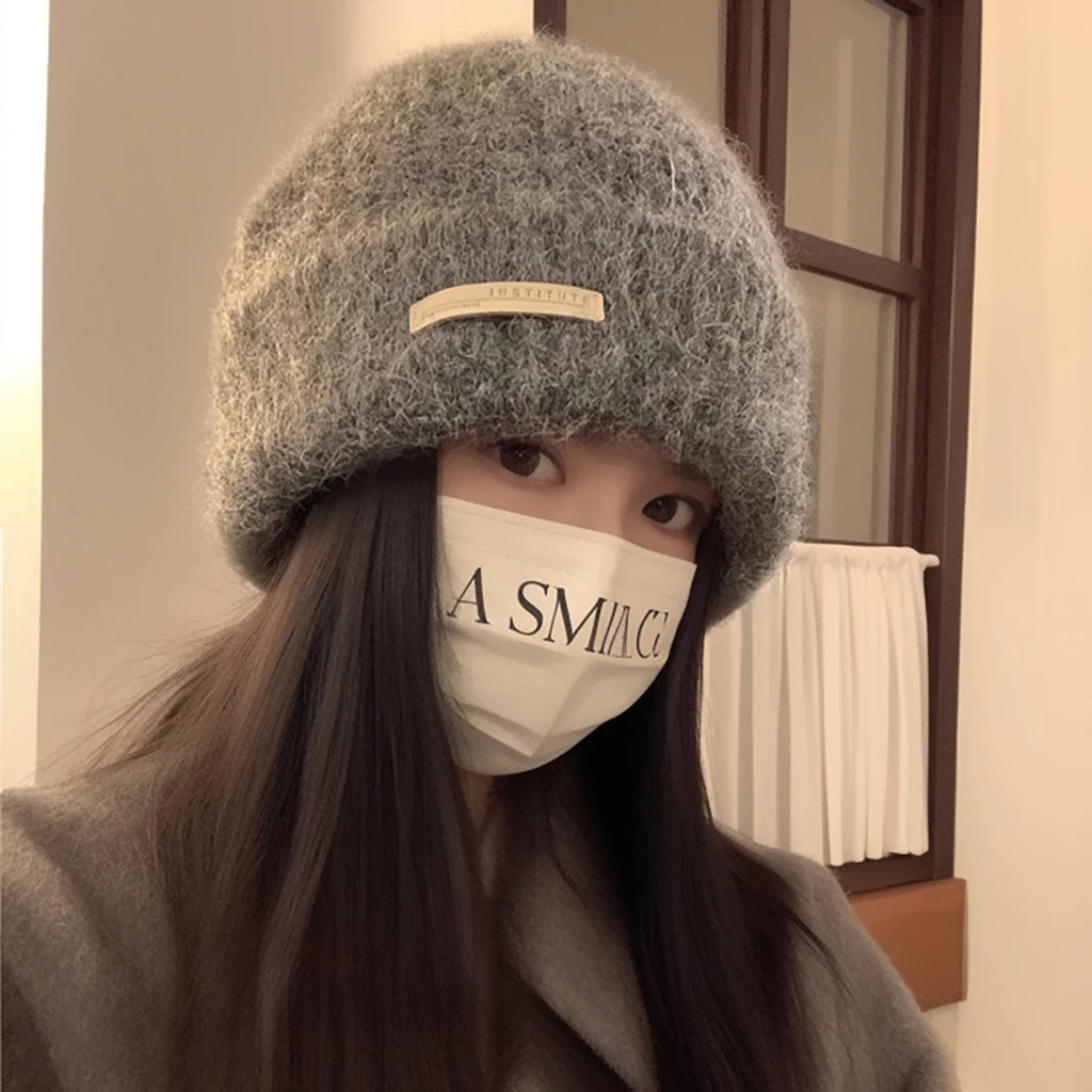 Women's Knitted Beanie Hat – Warm Solid Color Winter Cap Knitted Beanie Hat SWANS