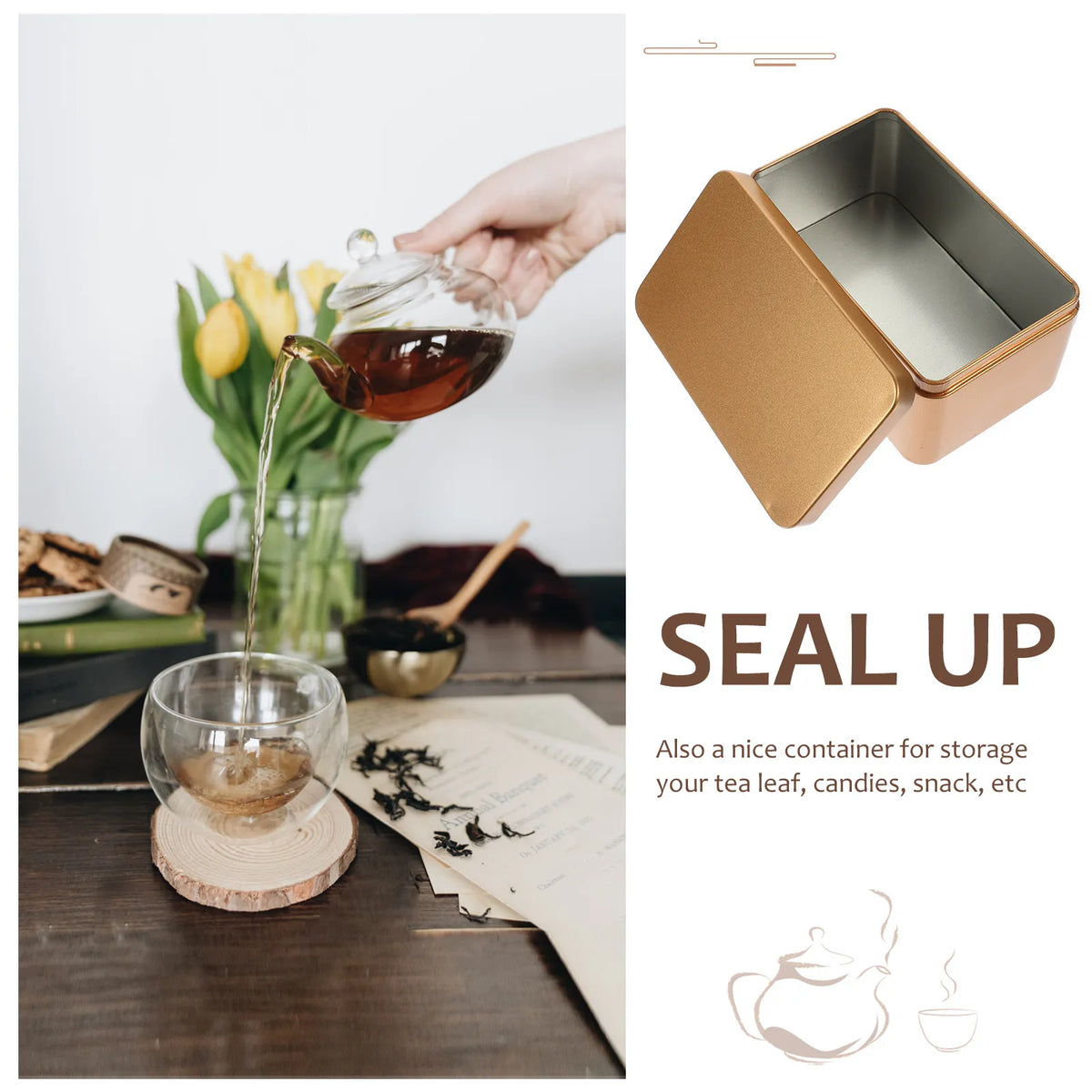 Golden Tinplate Tea & Candy Storage Box 13x8x6cm | ROSENICE Tinplate Storage Tin SWANS