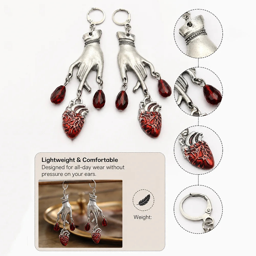 Gothic Vampire Hand Heart Drop Earrings – Punk Halloween Gothic Drop Earrings SWANS