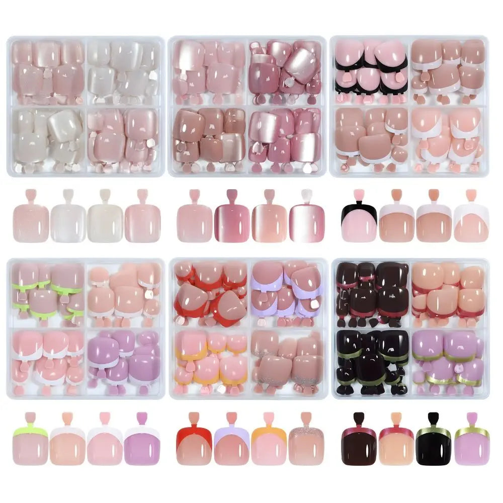 Short Square Press-On Toenails – French & Cat Eye Tips 24/30pc Press-On Toenails SWANS