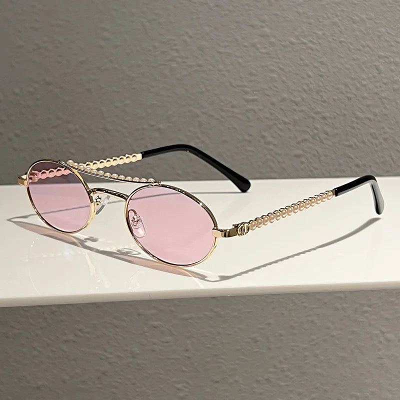Y2K Punk Oval Sunglasses – Pearl Double Bridge | TOYEARN Fashion Sunglasses SWANS Pink