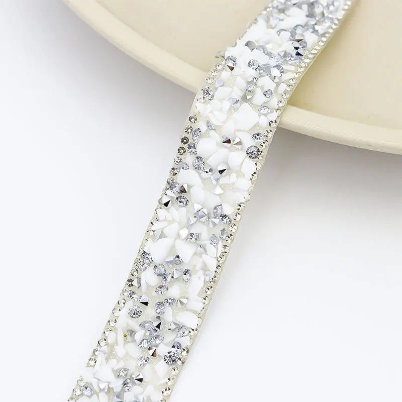 Self-Adhesive Rhinestone Ribbon Tape Glitter Trim Strip 1 Yard Rhinestone Trim Tape SWANS White 3cm
