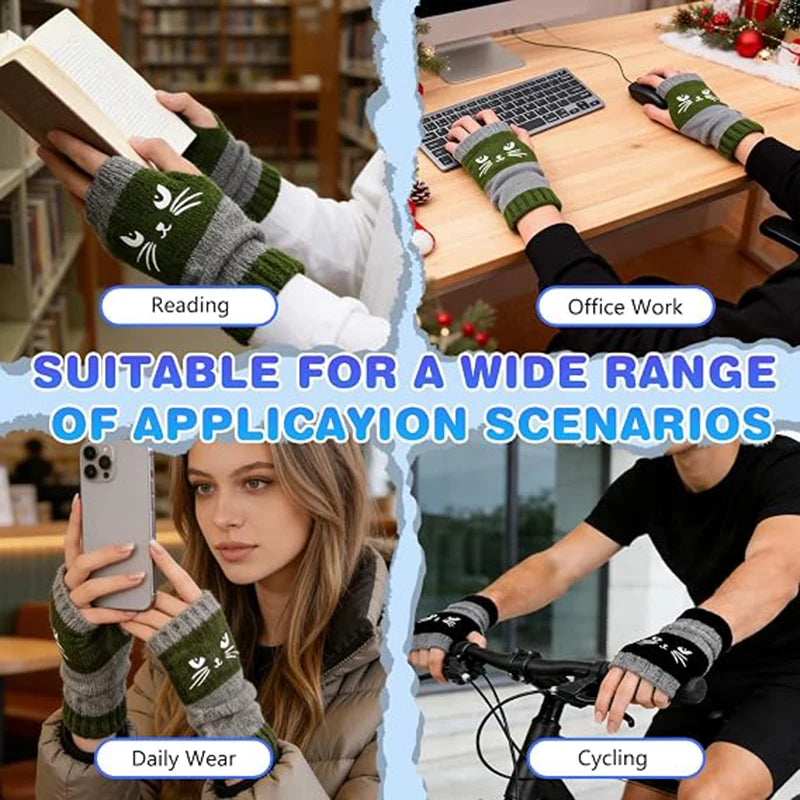 Cute Cat Fingerless Gloves – Thermal Touchscreen Mittens Fingerless Winter Gloves SWANS
