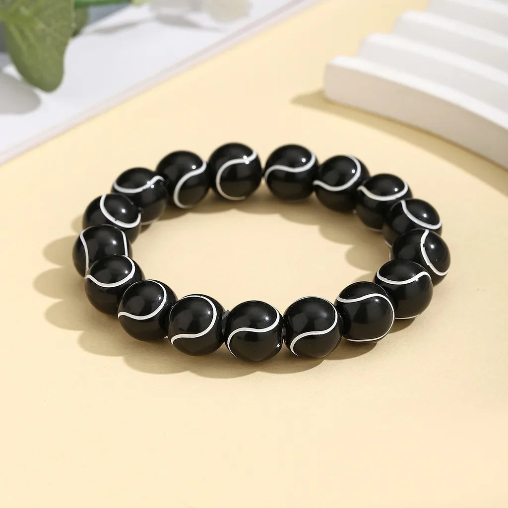 Sports Ball Beaded Bracelet – Unisex Acrylic Charm Beaded Charm Bracelet SWANS Black White-2